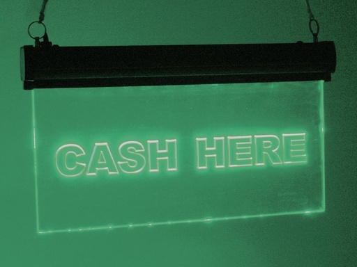 [123749] Lysskilt LED, "CASH HERE"