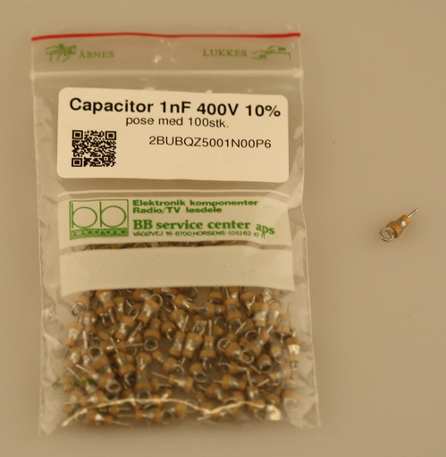 [124122] Cer Capacitor 1nF 400V 20% pose med 100stk.